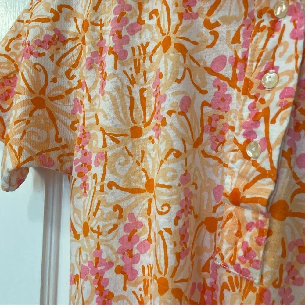 Lilly Pulitzer Vintage “The Lilly” Cotton Knit Polo Peach Octopus Print Retro - Picture 2 of 4